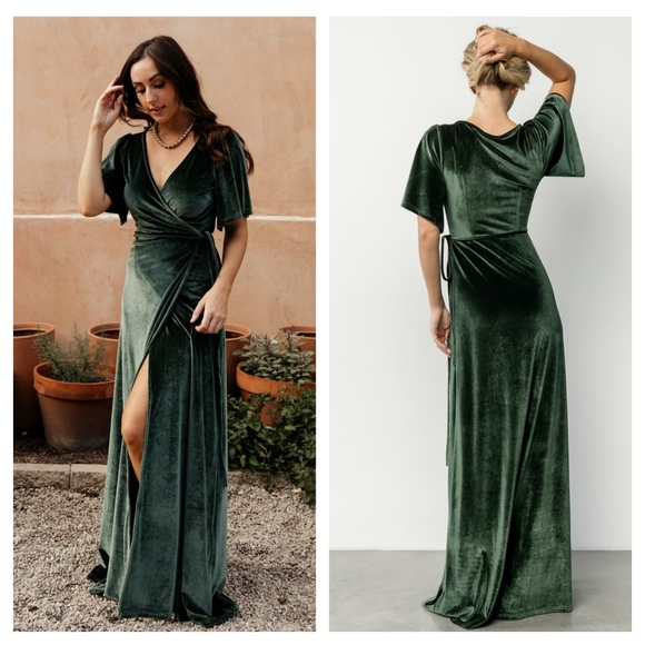 Baltic Born Dresses & Skirts - Baltic Born Emerald Green Velvet Wrap Maxi Dress